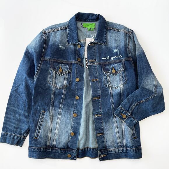 NWT Sandrine Rose Free People Oversized Embroidered Denim Jean Jacket Shacket S - Picture 3 of 13